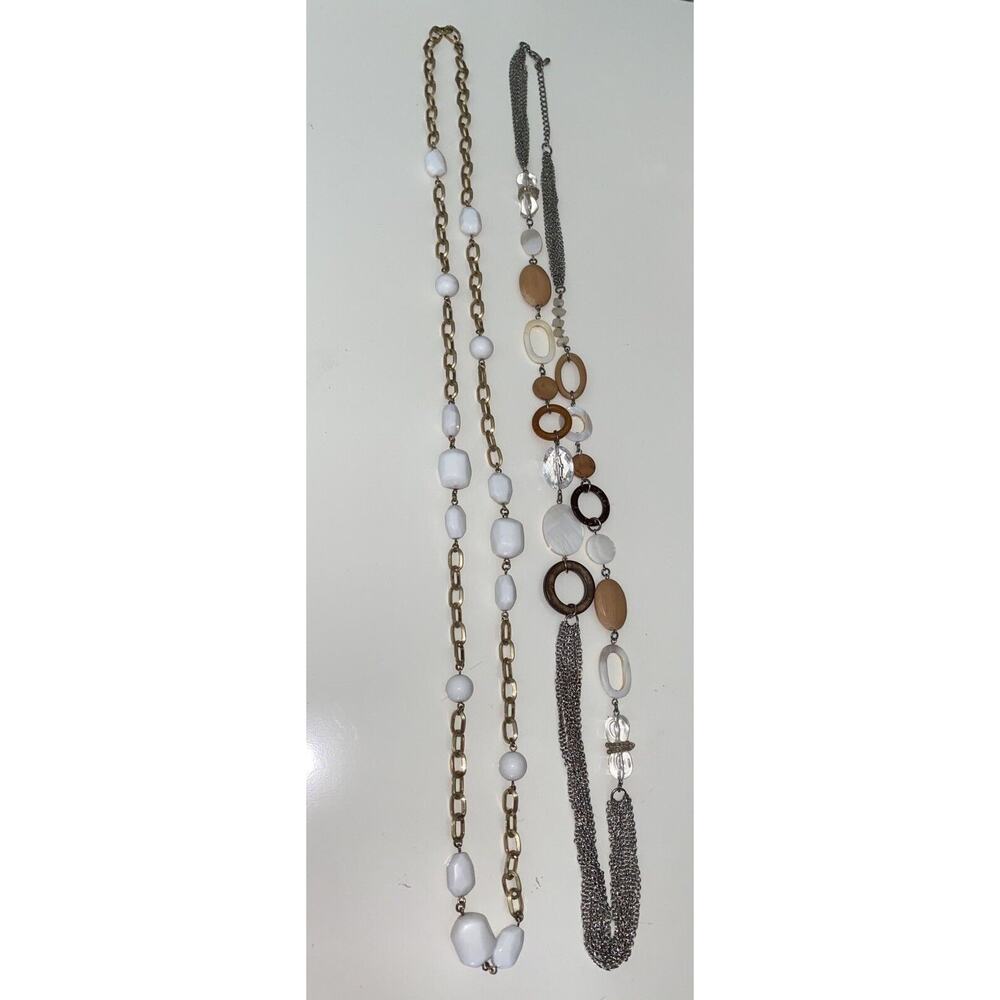 Cookie Lee Long Wood White Silver Gold Brown Chain Vintage Necklace Lot